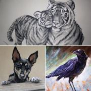 Collage of animal images done with chalk and pencils
