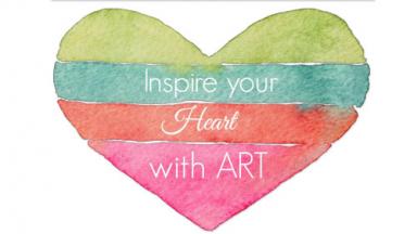 Graphic of a watercolor heart with four different colors.