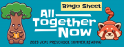 Preschool Bingo Challenge banner - Kawaii graphic of a tree reading and a fox.